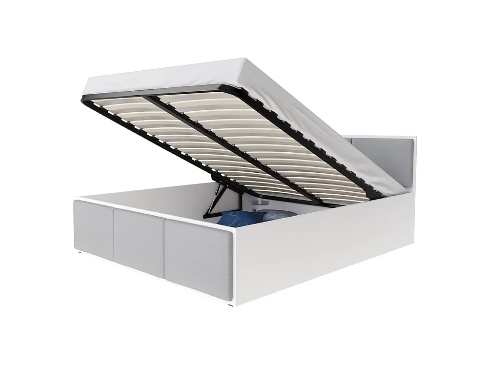 Lit coffre Panama T 160x200 - Sommier inclus Blanc - Gris clair