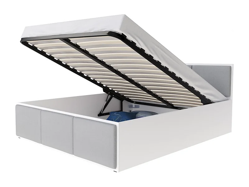 Lit coffre Panama T 160x200 - Sommier inclus Blanc - Gris clair