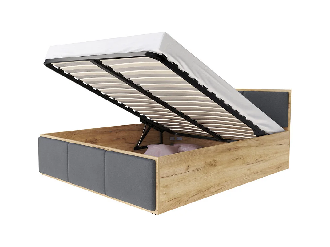 Lit coffre Panama T 160x200 - Sommier inclus Chêne - gris foncé