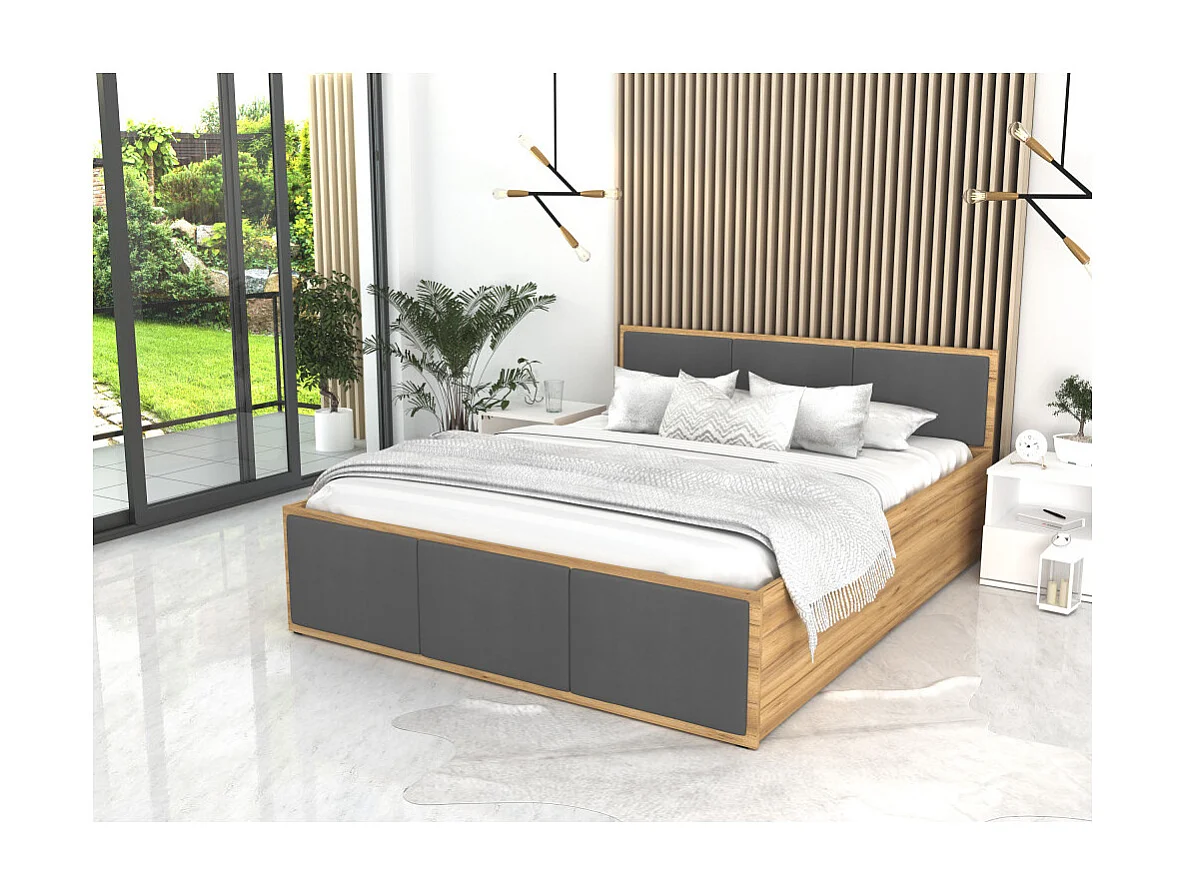 Lit coffre Panama T 160x200 - Sommier inclus Chêne - gris foncé