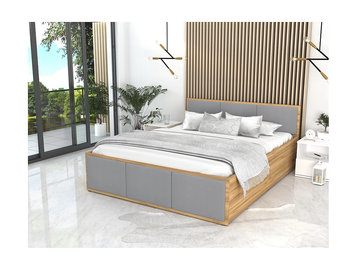 Lit coffre Panama T 140x190 - Sommier inclus Chêne - gris clair