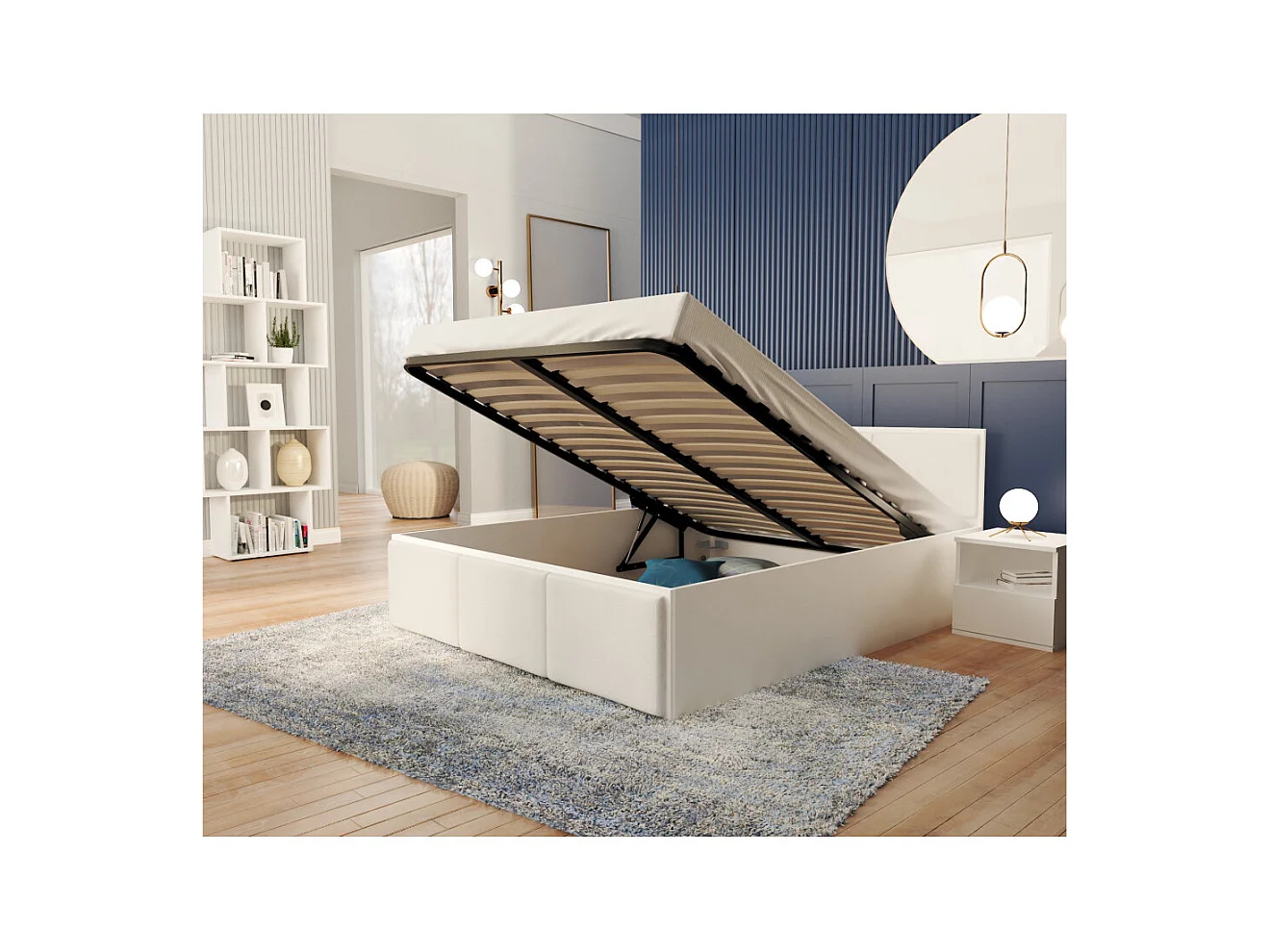 Lit coffre Panama T 140x190 - Sommier inclus Blanc - blanc