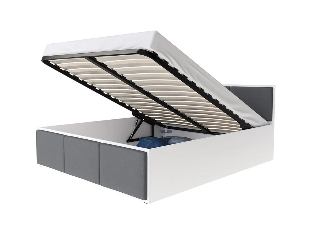 Lit coffre Panama T 140x190 - Sommier inclus Blanc - Gris foncé