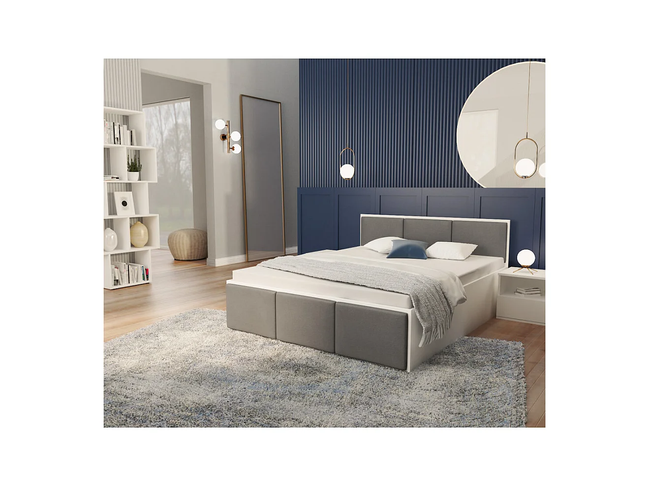 Lit coffre Panama T 140x190 - Sommier inclus Blanc - Gris foncé
