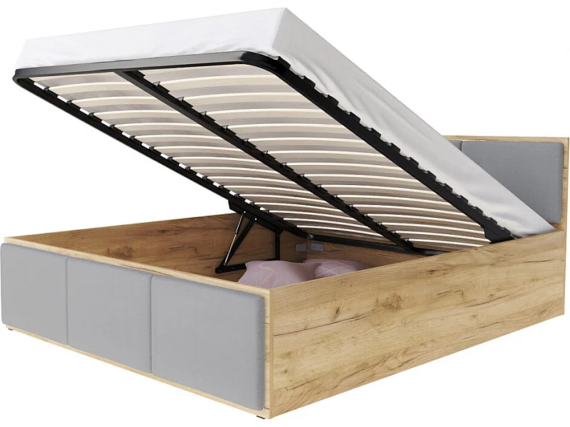 Lit coffre Panama T 160x200 - Sommier inclus Chêne - gris clair