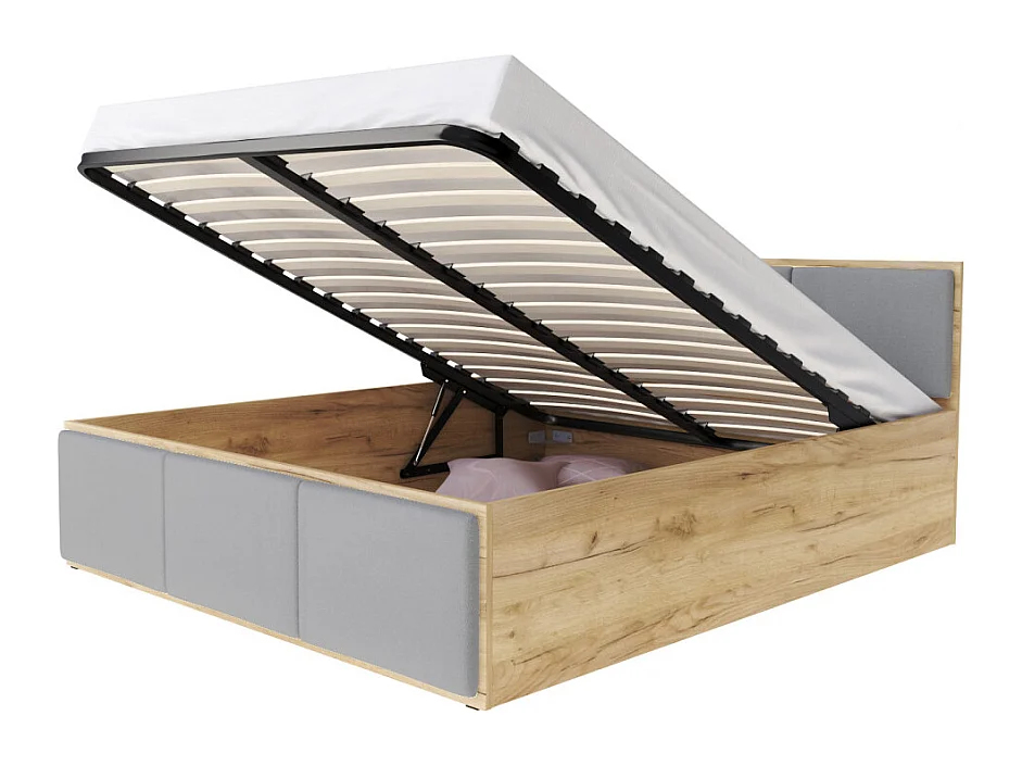 Lit coffre Panama T 160x200 - Sommier inclus Chêne - gris clair