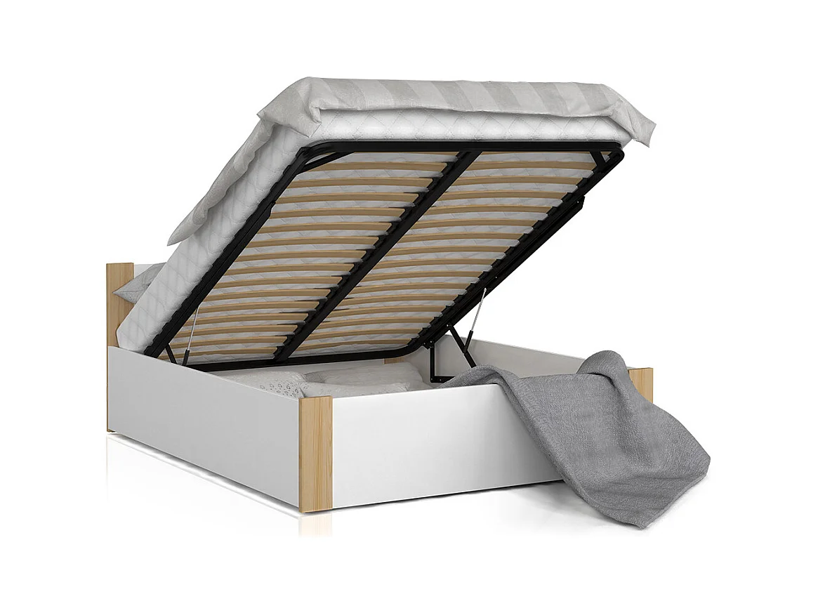 Lit coffre BOSTON 140x190 - Sommier inclus Pin - blanc