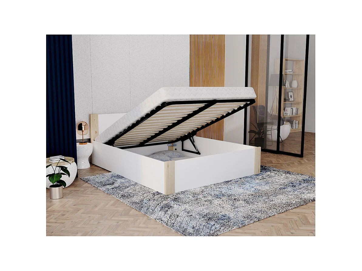 Lit coffre BOSTON 140x190 - Sommier inclus Pin - blanc