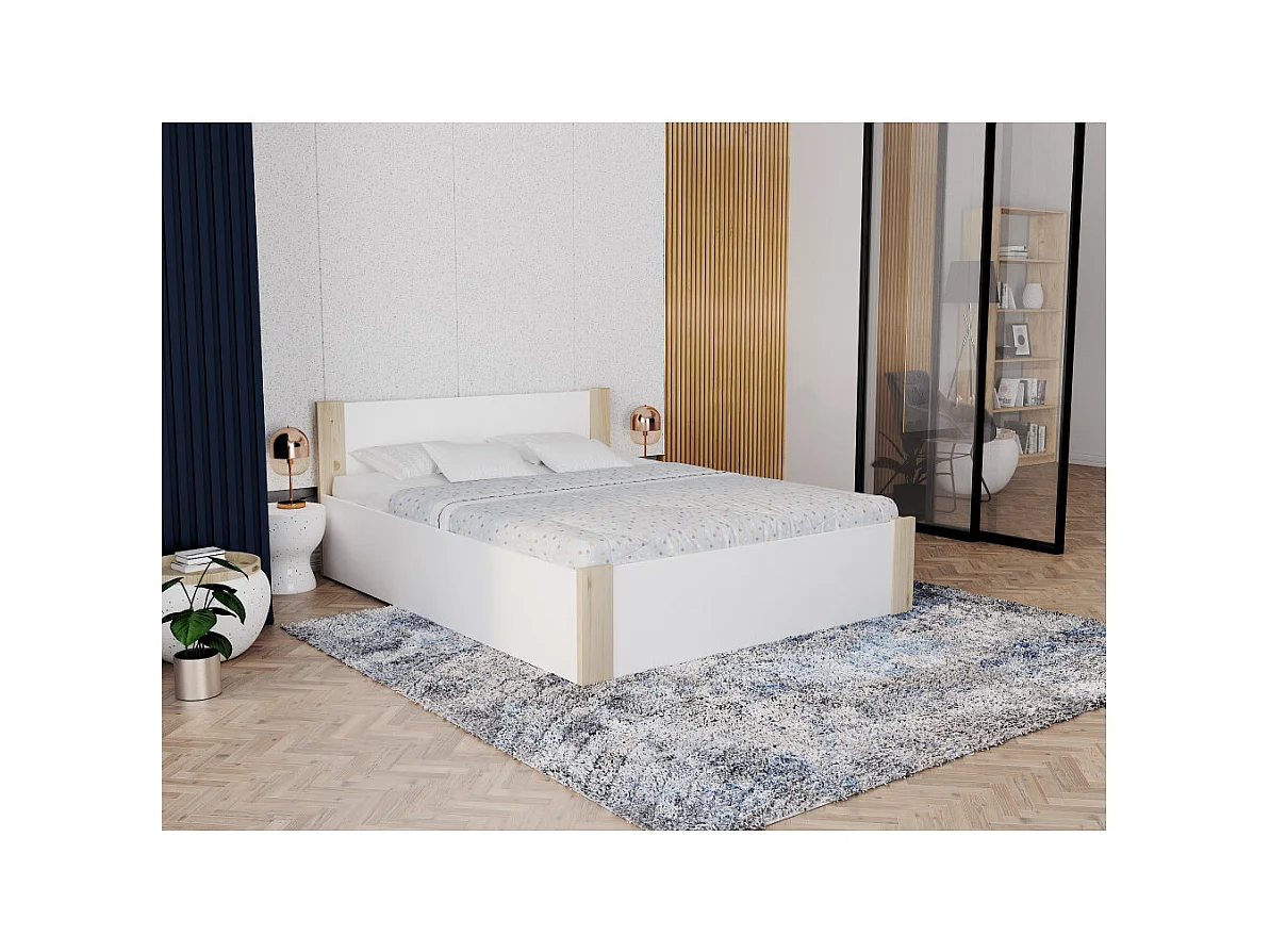 Lit coffre BOSTON 140x190 - Sommier inclus Pin - blanc