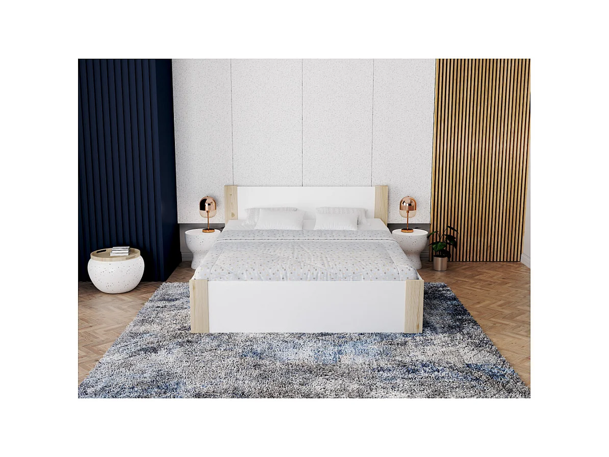 Lit coffre BOSTON 140x190 - Sommier inclus Pin - blanc