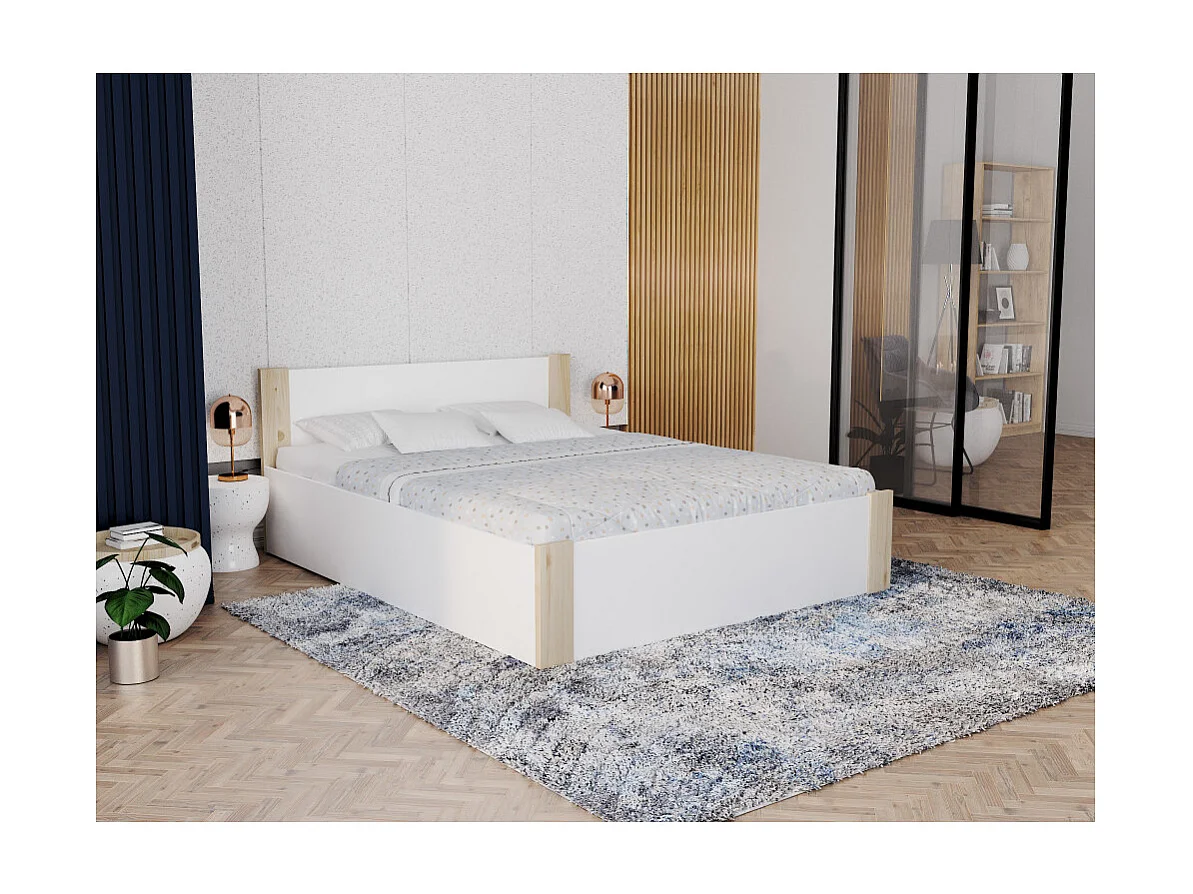 Lit coffre BOSTON 140x190 - Sommier inclus Pin - blanc