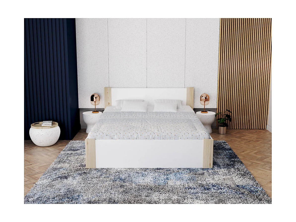 Lit coffre BOSTON 140x190 - Sommier inclus Pin - blanc