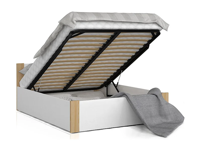 Lit coffre BOSTON 140x190 - Sommier inclus Pin - blanc