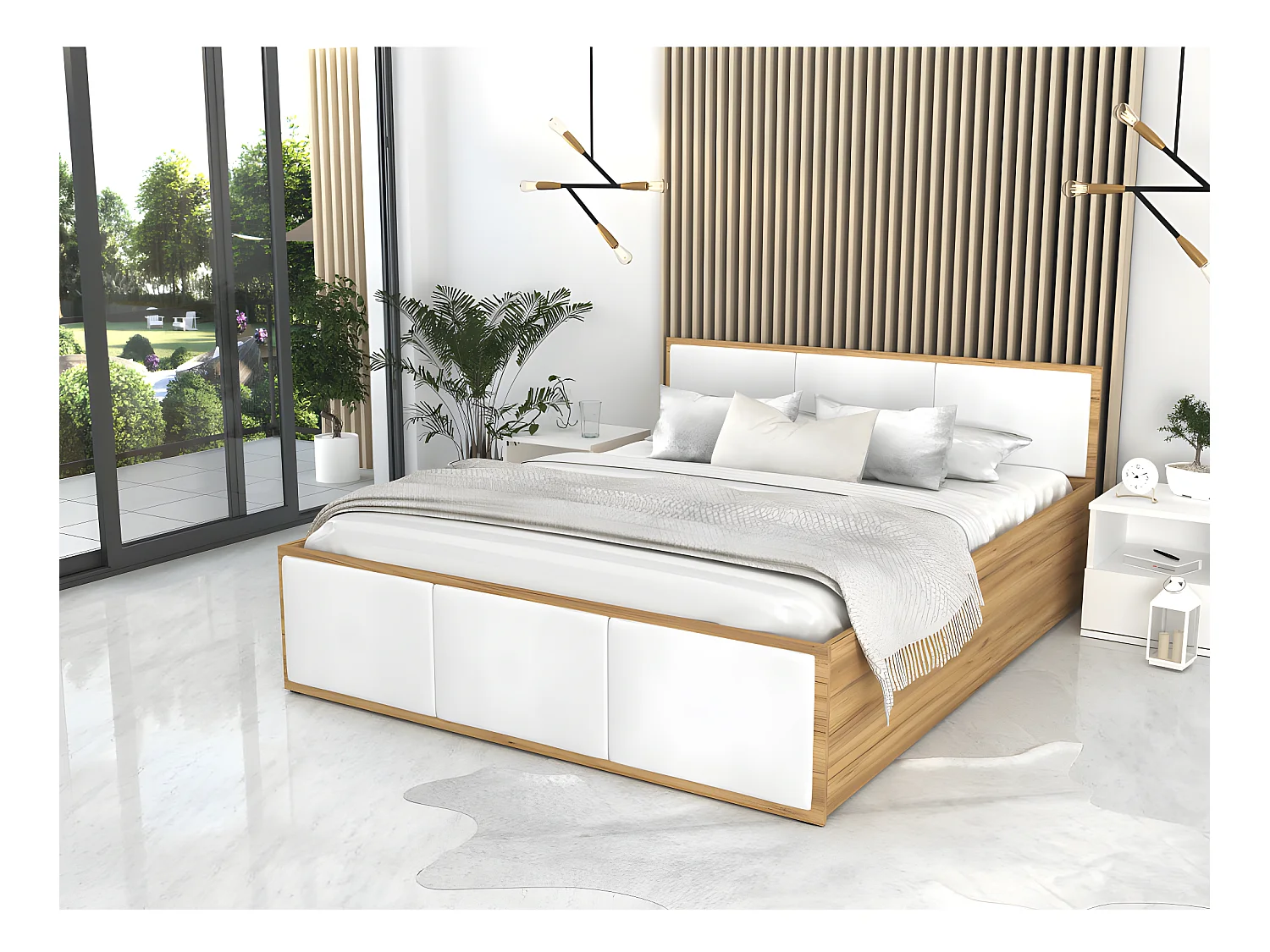 Lit coffre Panama T 160x200 - Sommier inclus Chêne - Blanc