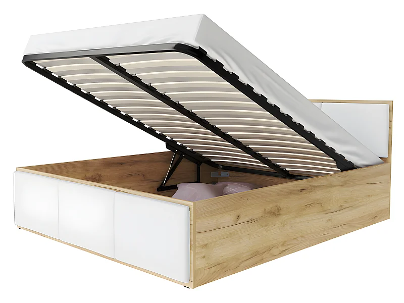 Lit coffre Panama T 160x200 - Sommier inclus Chêne - Blanc