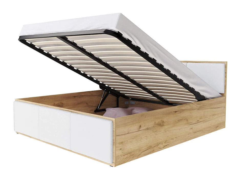 Lit coffre Panama T 140x190 - Sommier inclus Chêne - Blanc