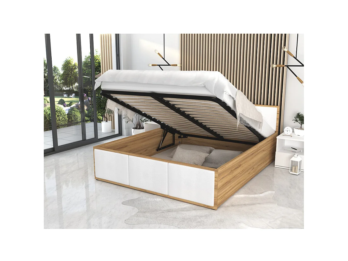 Lit coffre Panama T 140x190 - Sommier inclus Chêne - Blanc