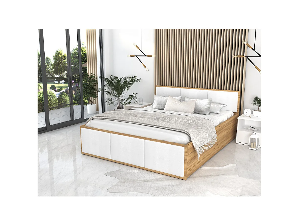 Lit coffre Panama T 140x190 - Sommier inclus Chêne - Blanc