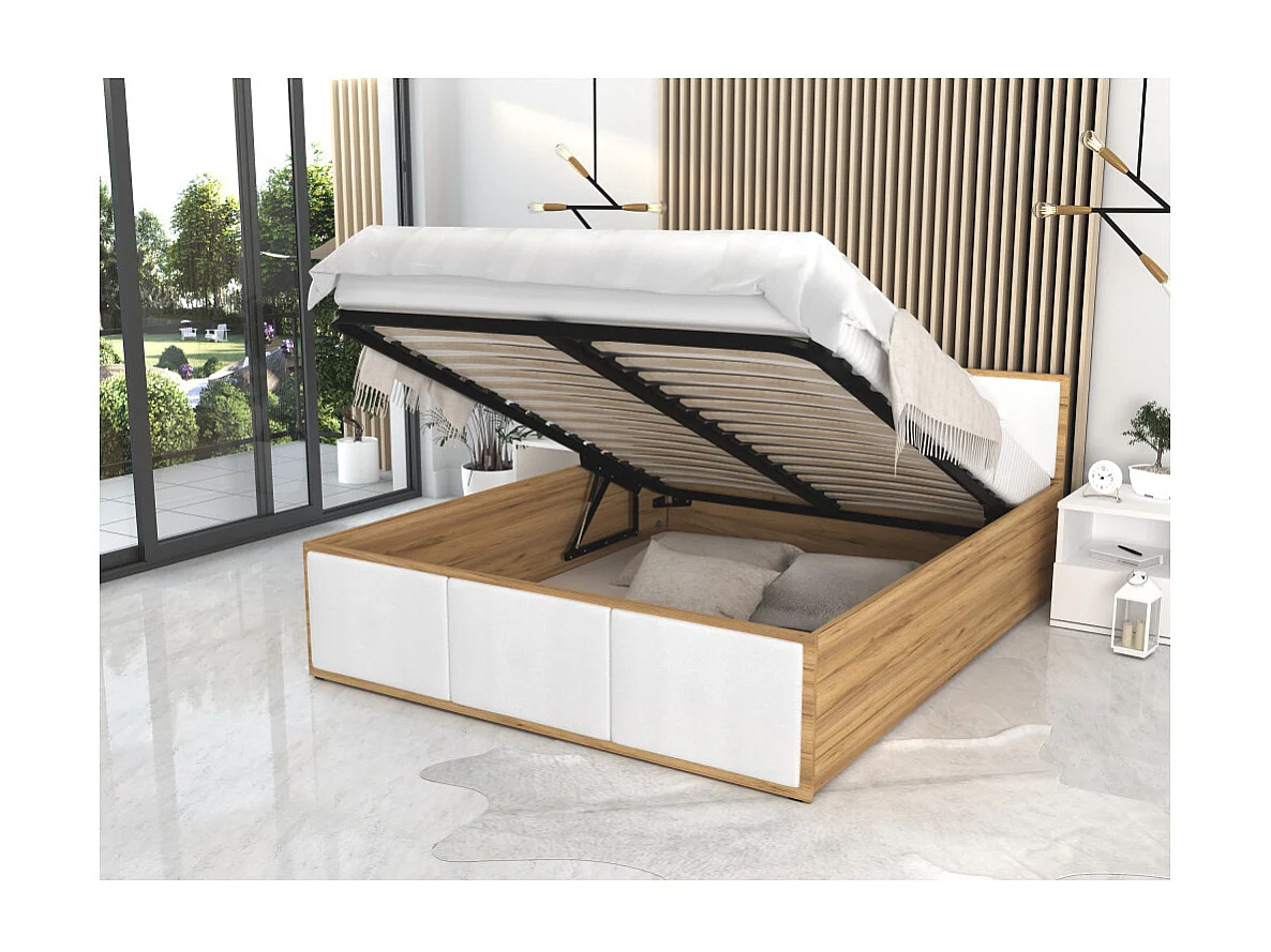 Lit coffre Panama T 140x190 - Sommier inclus Chêne - Blanc