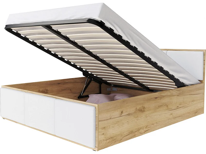 Lit coffre Panama T 140x190 - Sommier inclus Chêne - Blanc
