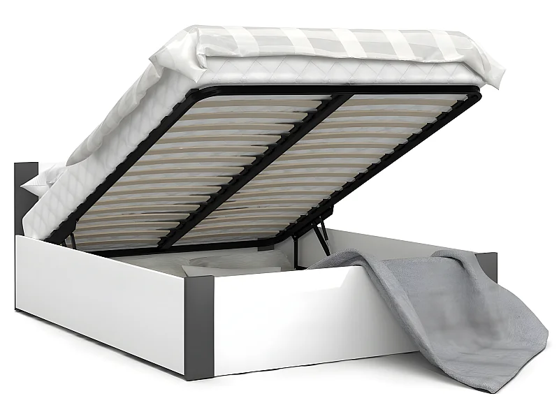 Lit coffre BOSTON 140x190 - Sommier inclus Blanc - gris