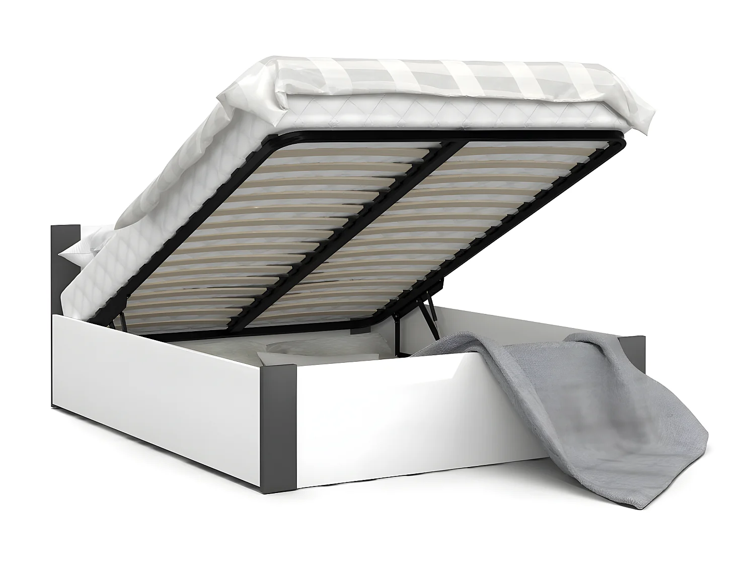 Lit BOSTON 140x190 + coffre - Sommier inclus Blanc - gris