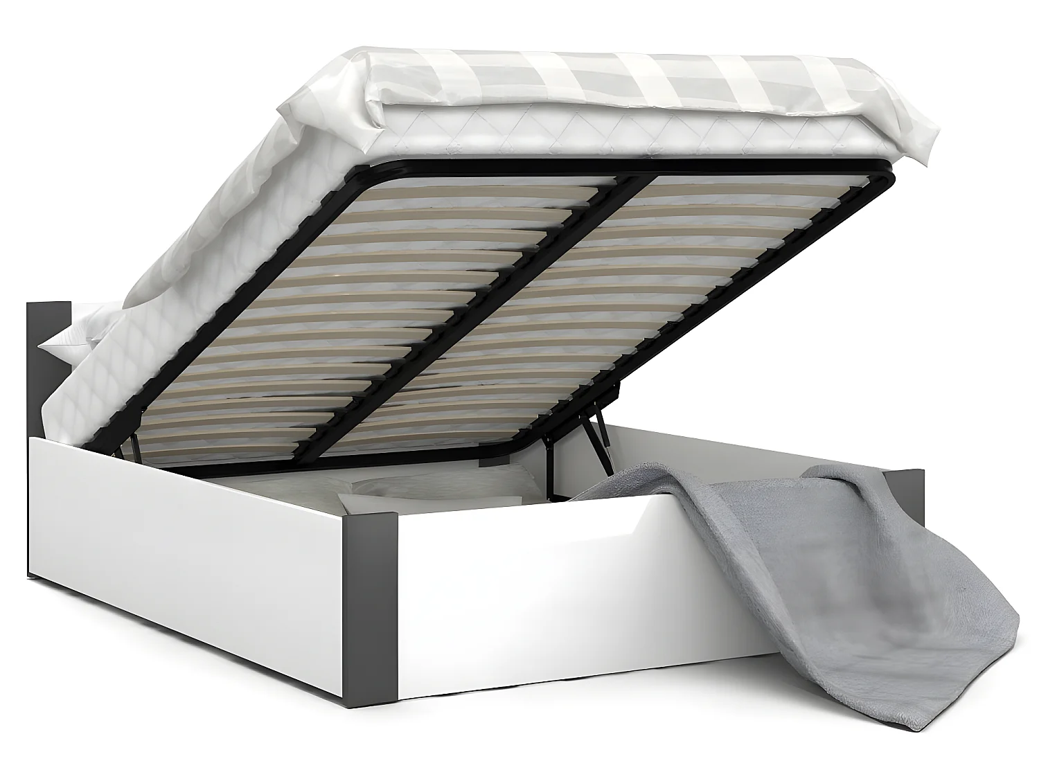 Lit coffre BOSTON 140x190 - Sommier inclus Blanc - gris