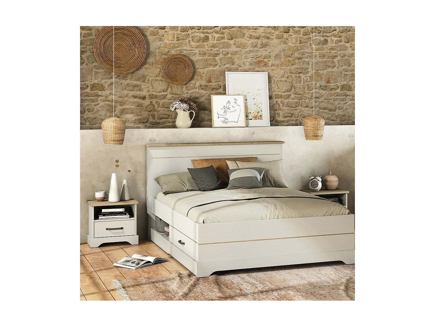 Chevet 1 tiroir et 1 niche blanche Cottage - L47,3 cm