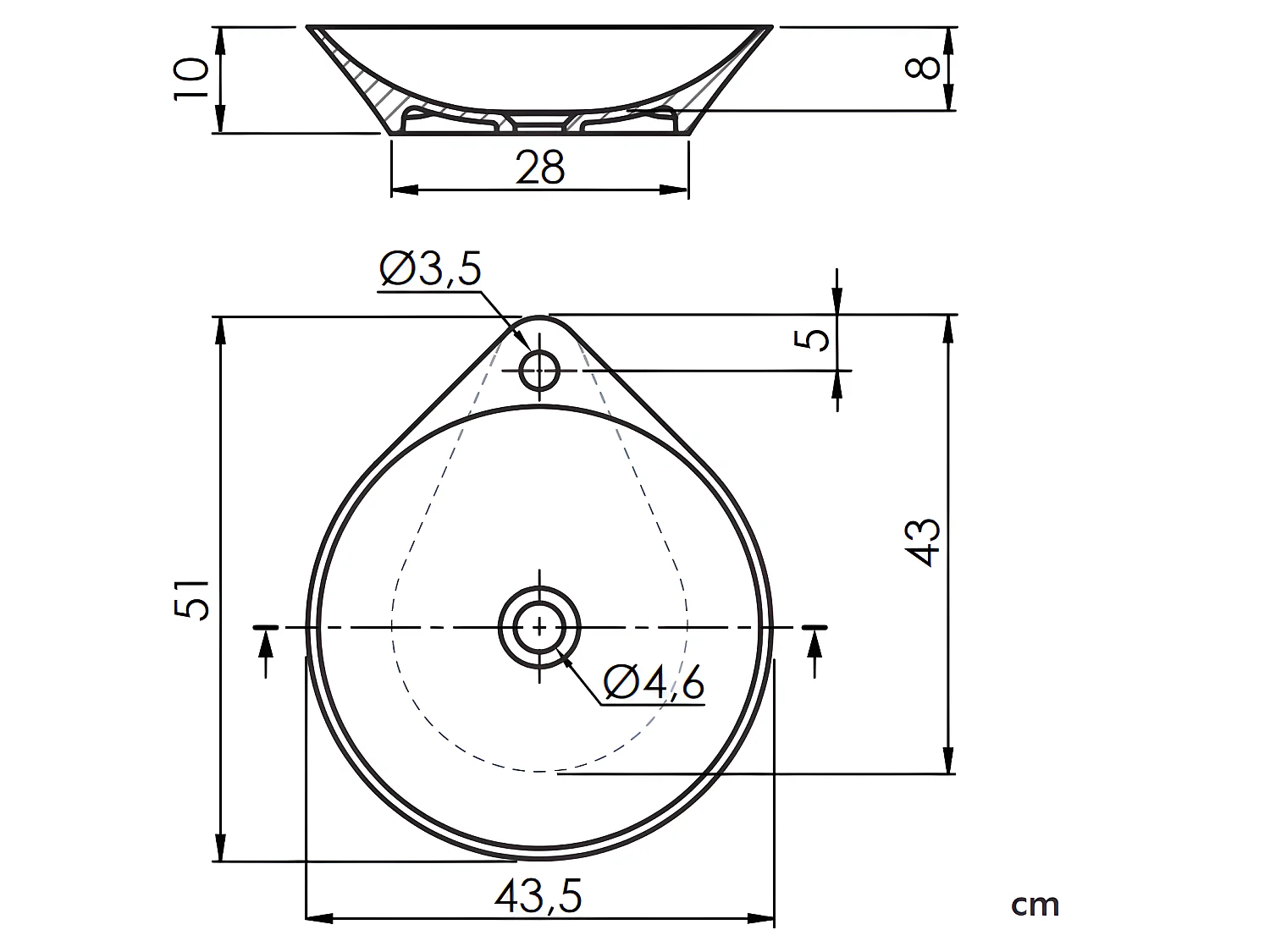 Waschbecken aus Kunststein NADIR 43.5 cm x 51 cm