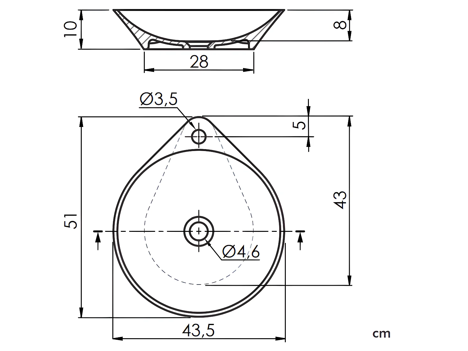 Waschbecken aus Kunststein NADIR 43.5 cm x 51 cm