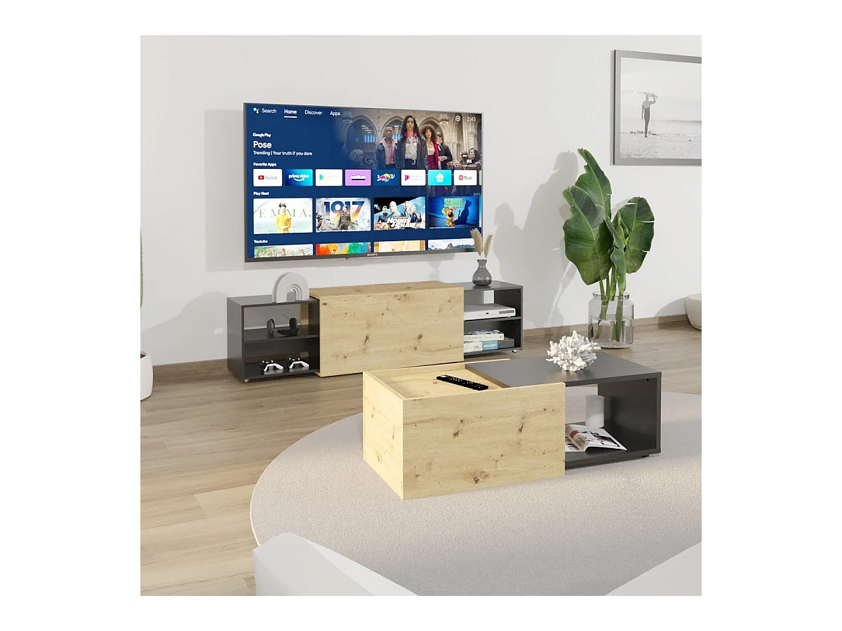 TV-Schrank 194,5x39,9x49,2 cm Artisan-Eiche und Schwarz