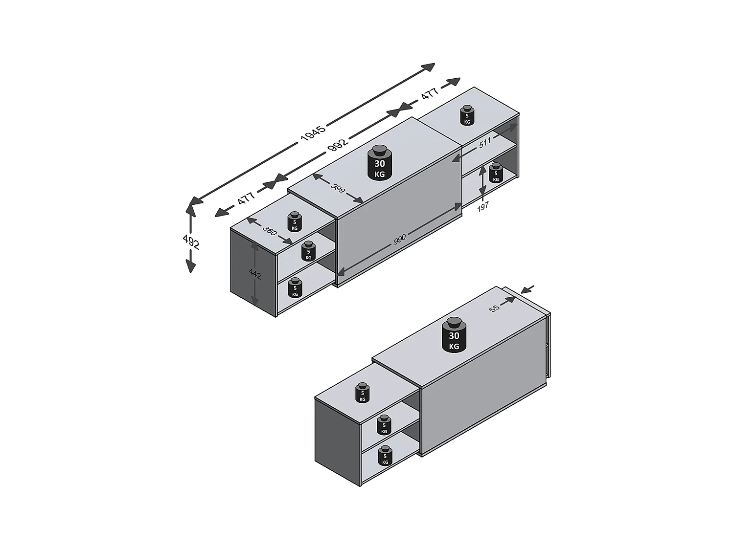 TV-Schrank 194,5x39,9x49,2 cm Artisan-Eiche und Schwarz
