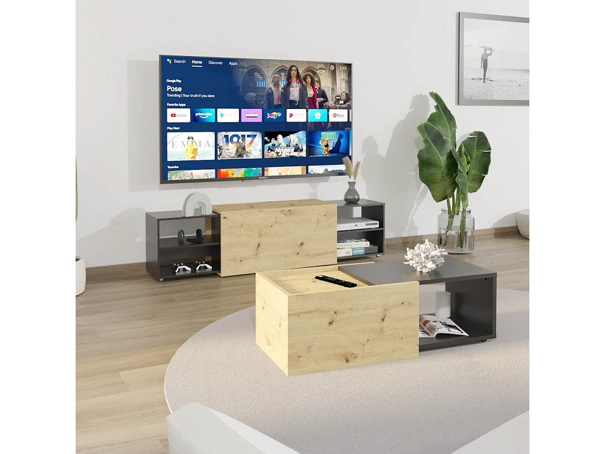 Mobile Unità TV 194,5x39,9x49,2 cm Rovere Artigianale e Nero