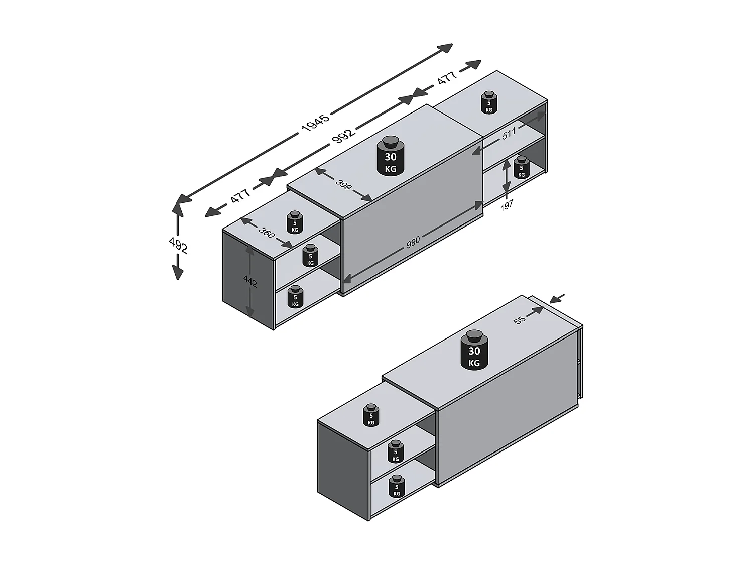 Mobile Unità TV 194,5x39,9x49,2 cm Rovere Artigianale e Nero