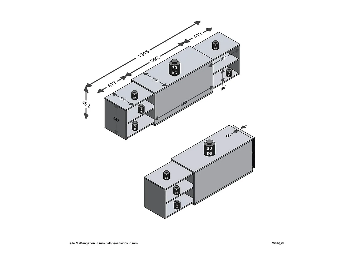 Mobile Unità TV 194,5x39,9x49,2 cm Rovere Artigianale e Nero