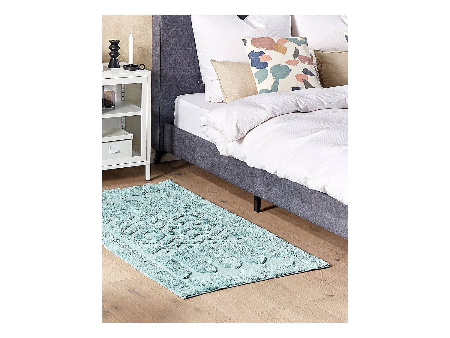 Teppich Baumwolle grün einfarbig geometrisches Muster 80 x 150 cm Modern Sirnak