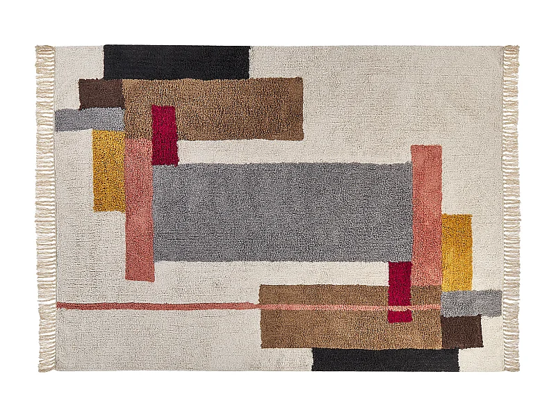 Teppich Baumwolle bunt geometrisches Muster mit Fransen 140 x 200 cm Boho Niksar