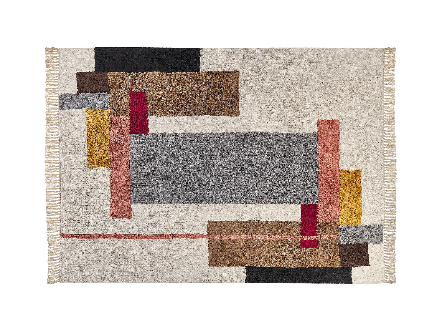 Teppich Baumwolle bunt geometrisches Muster mit Fransen 140 x 200 cm Boho Niksar