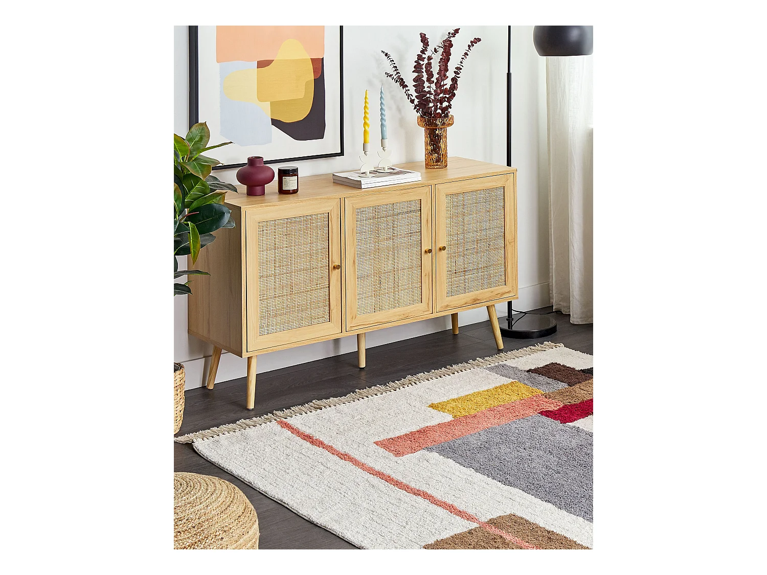 Teppich Baumwolle bunt geometrisches Muster mit Fransen 140 x 200 cm Boho Niksar