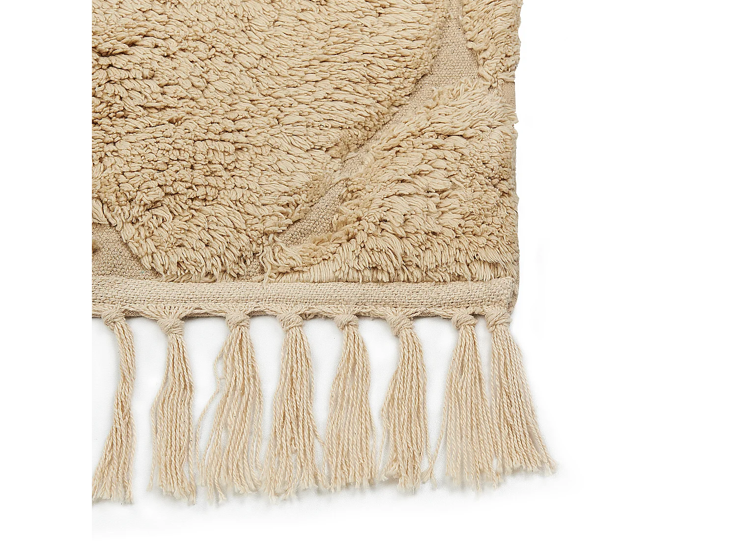 Teppich Baumwolle beige mit Fransen geometrisches Muster 140 x 200 cm Sanliurfa