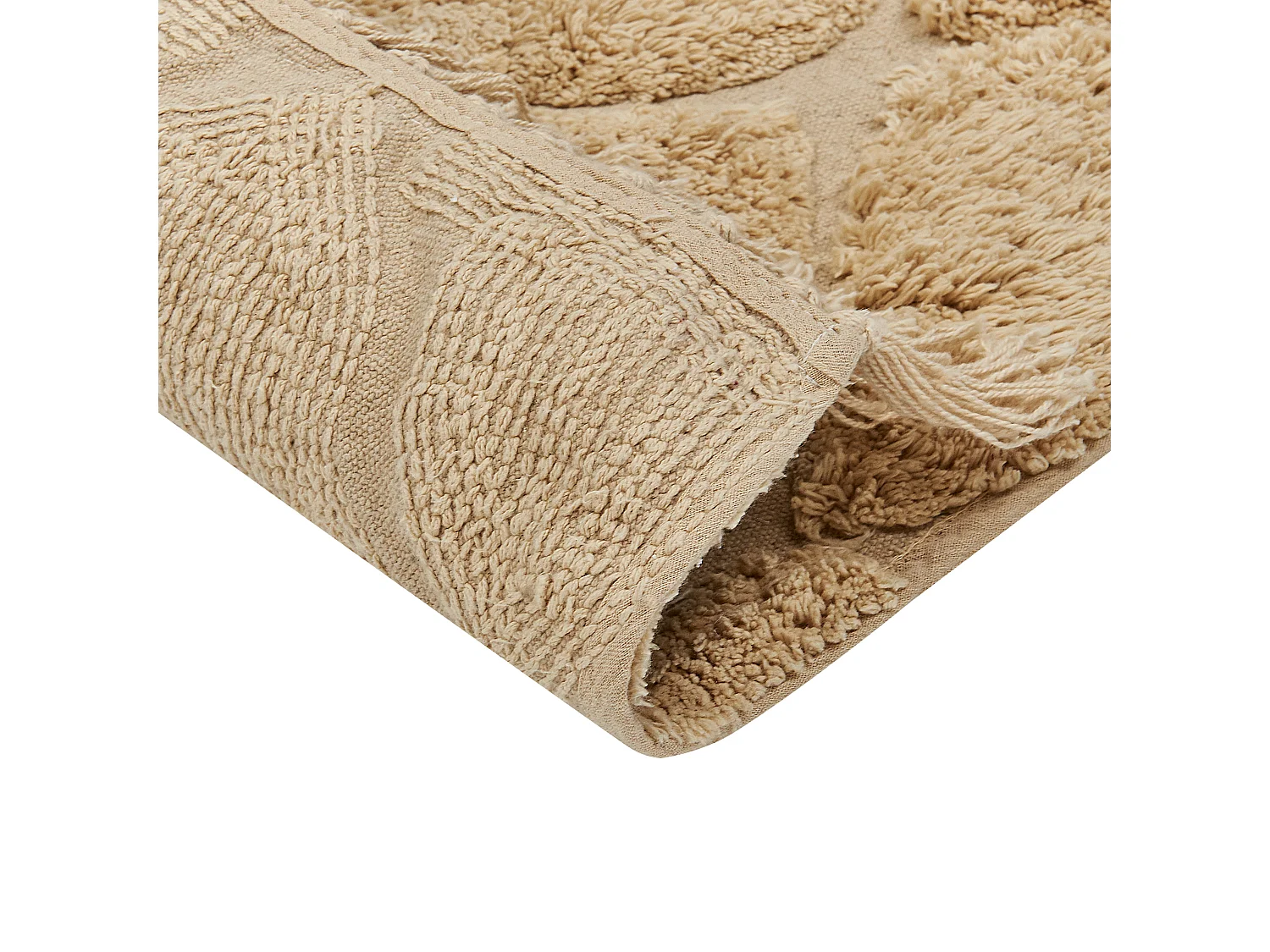 Teppich Baumwolle beige mit Fransen geometrisches Muster 140 x 200 cm Sanliurfa