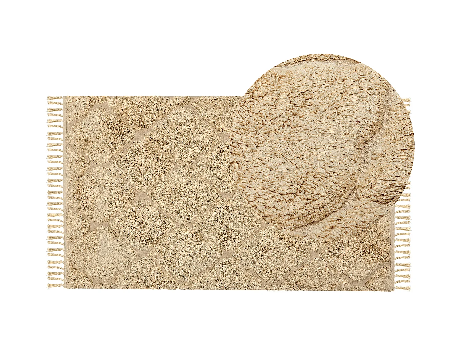 Teppich Baumwolle beige mit Fransen geometrisches Muster 80 x 150 cm Sanliurfa