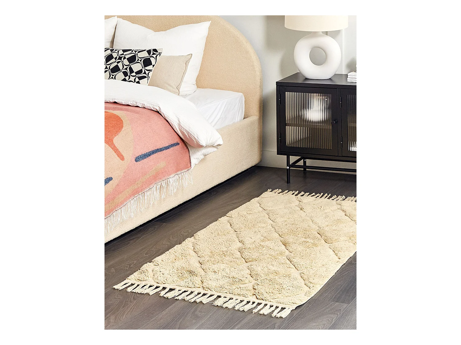 Teppich Baumwolle beige mit Fransen geometrisches Muster 80 x 150 cm Sanliurfa