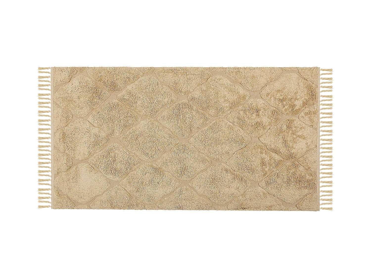 Teppich Baumwolle beige mit Fransen geometrisches Muster 80 x 150 cm Sanliurfa