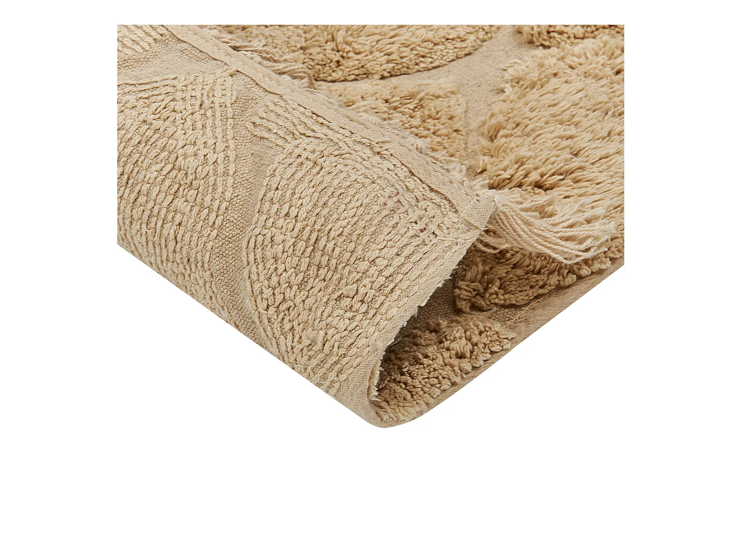 Teppich Baumwolle beige mit Fransen geometrisches Muster 80 x 150 cm Sanliurfa