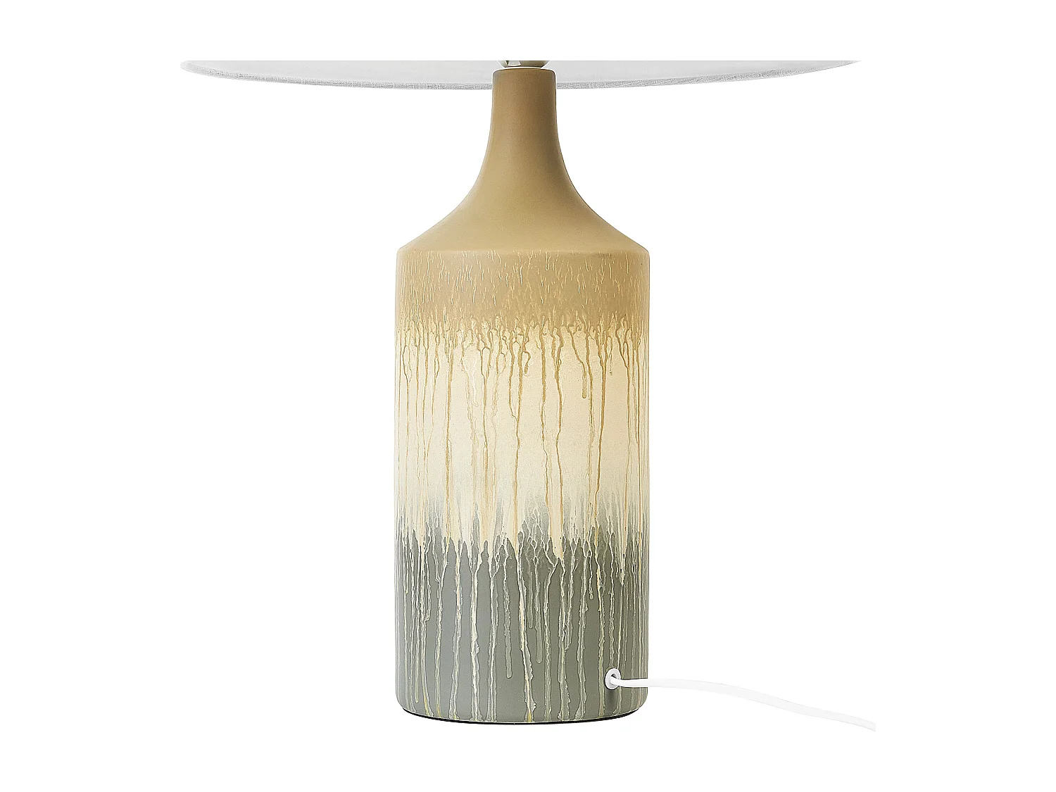 Tischlampe Keramik Lackiert Basis Leinwand Schirm Wohnzimmer Beige und Grau Calvas