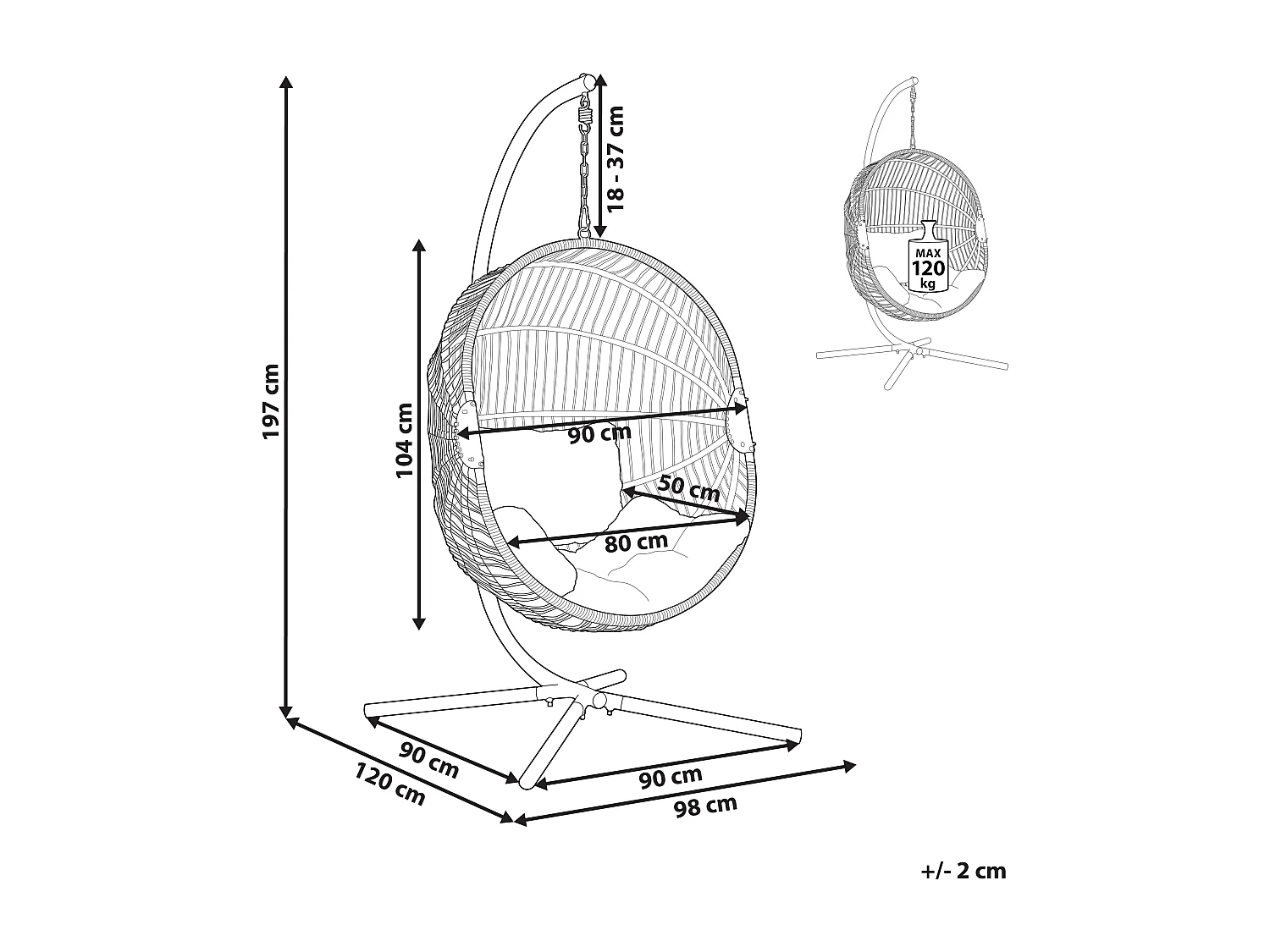 Fauteuil suspendu avec support ACRI Blanc