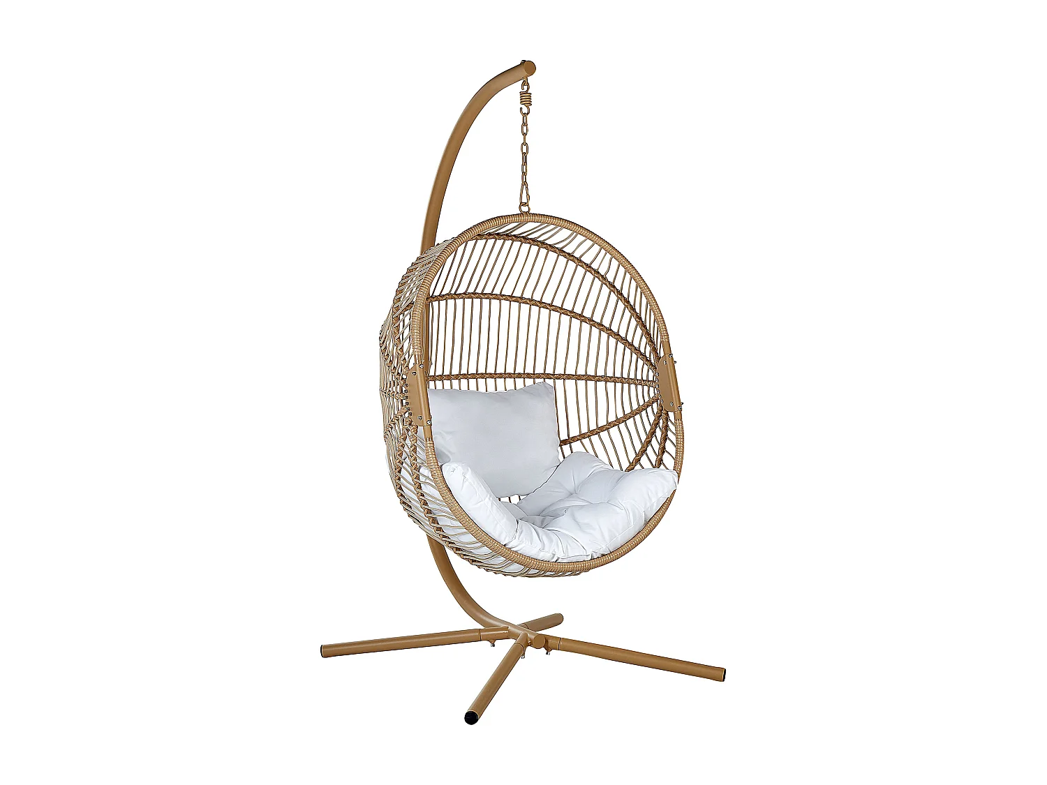 Hängesessel aus beige Rattan mit Metallgestell Acri