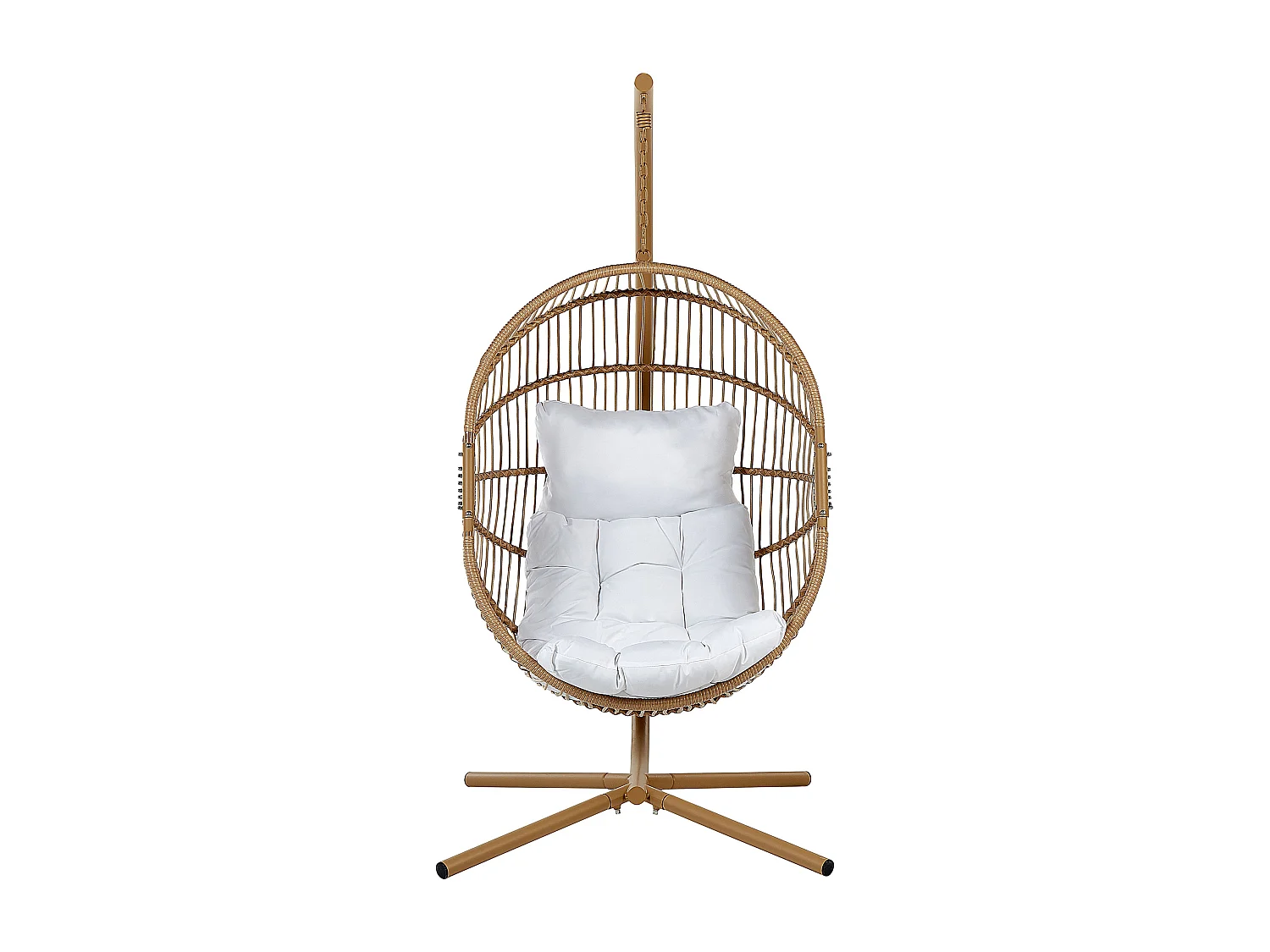 Hängesessel aus beige Rattan mit Metallgestell Acri