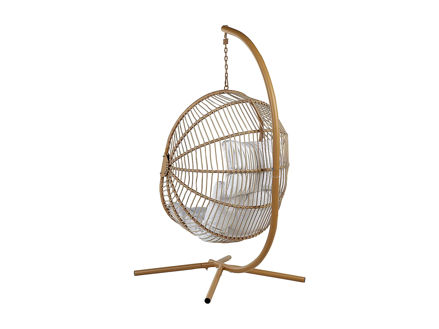 Hängesessel aus beige Rattan mit Metallgestell Acri